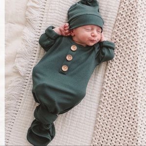Caden Lane Knot Gown & Hat Newborn Forest Green